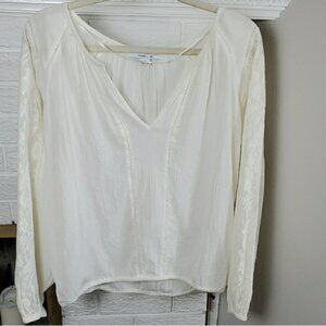 O'Neill Women's Cream Ivory Relaxed Fit Long Balloon Lace Sleeve Cotton Size M